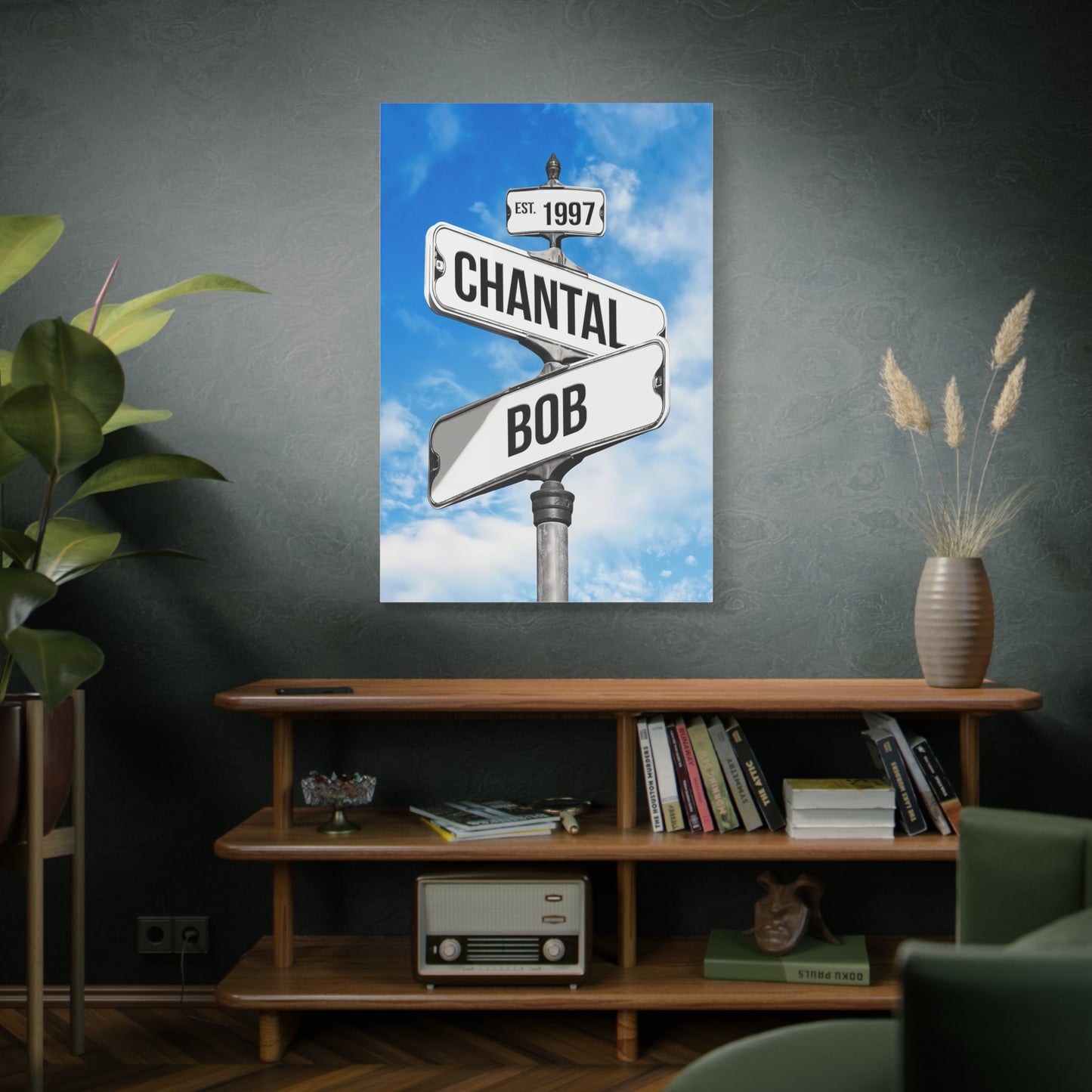 Personalized Crossroads Street Sign For Couples Name And Date Wall Art Canvas His And Hers, Customized Est Street Sign Hers Gift On Wedding, Engagement, Anniversary, Mothers Day, Gift For Couple 06