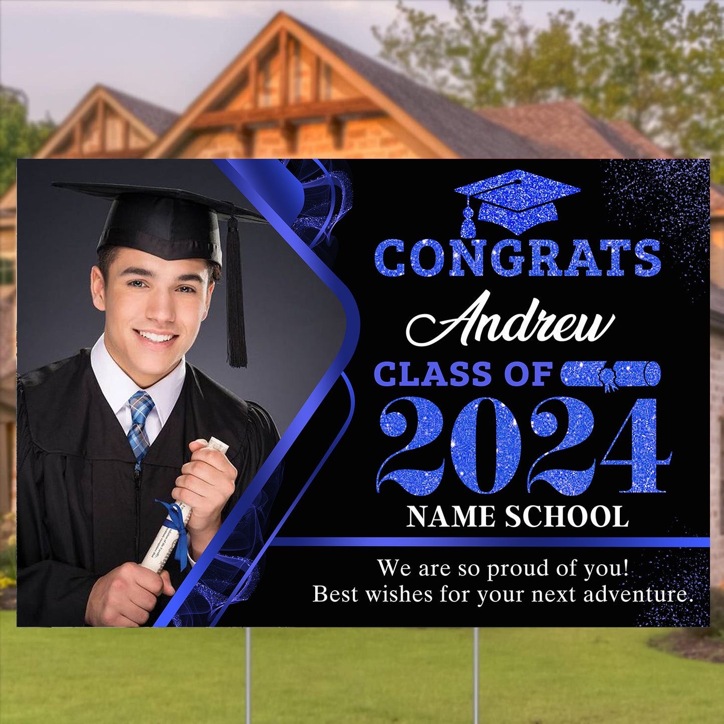 Personalized Graduation Yard Sign, Class of 2024 with Stakes, Photo Custom Grad Sign For Him, Class of 2024 Graduation Decorations Class of 2024 High School Graduation, College Graduation 2024