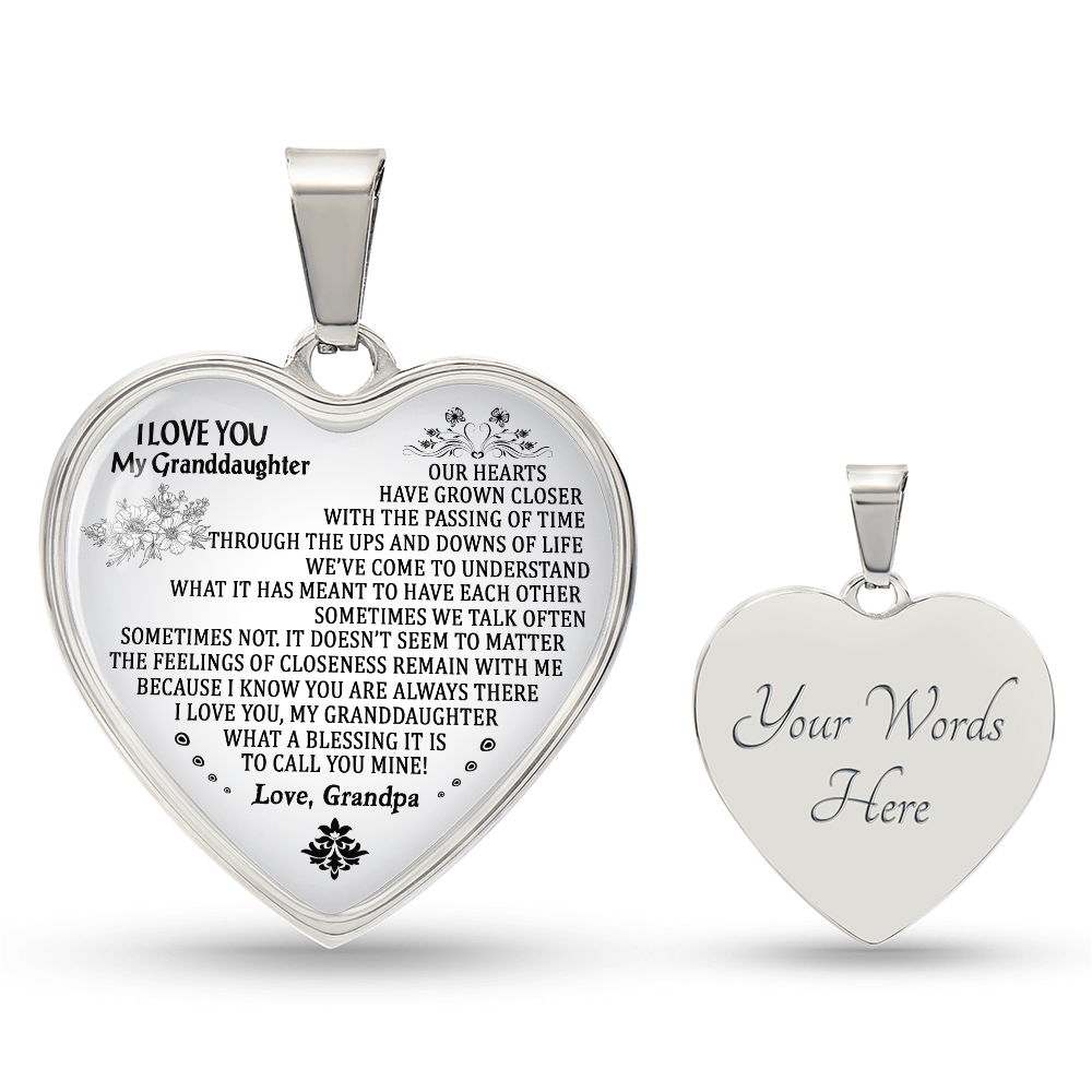To My Granddaughter Love Grandpa Heart Necklace Silver, Gold Includes Gift Box!