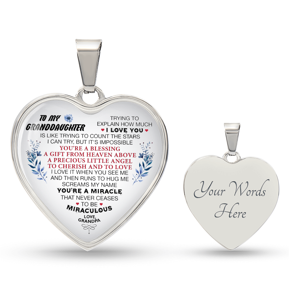 To My Granddaughter Heart Necklace Luxury Silver, Gold Includes Gift Box!