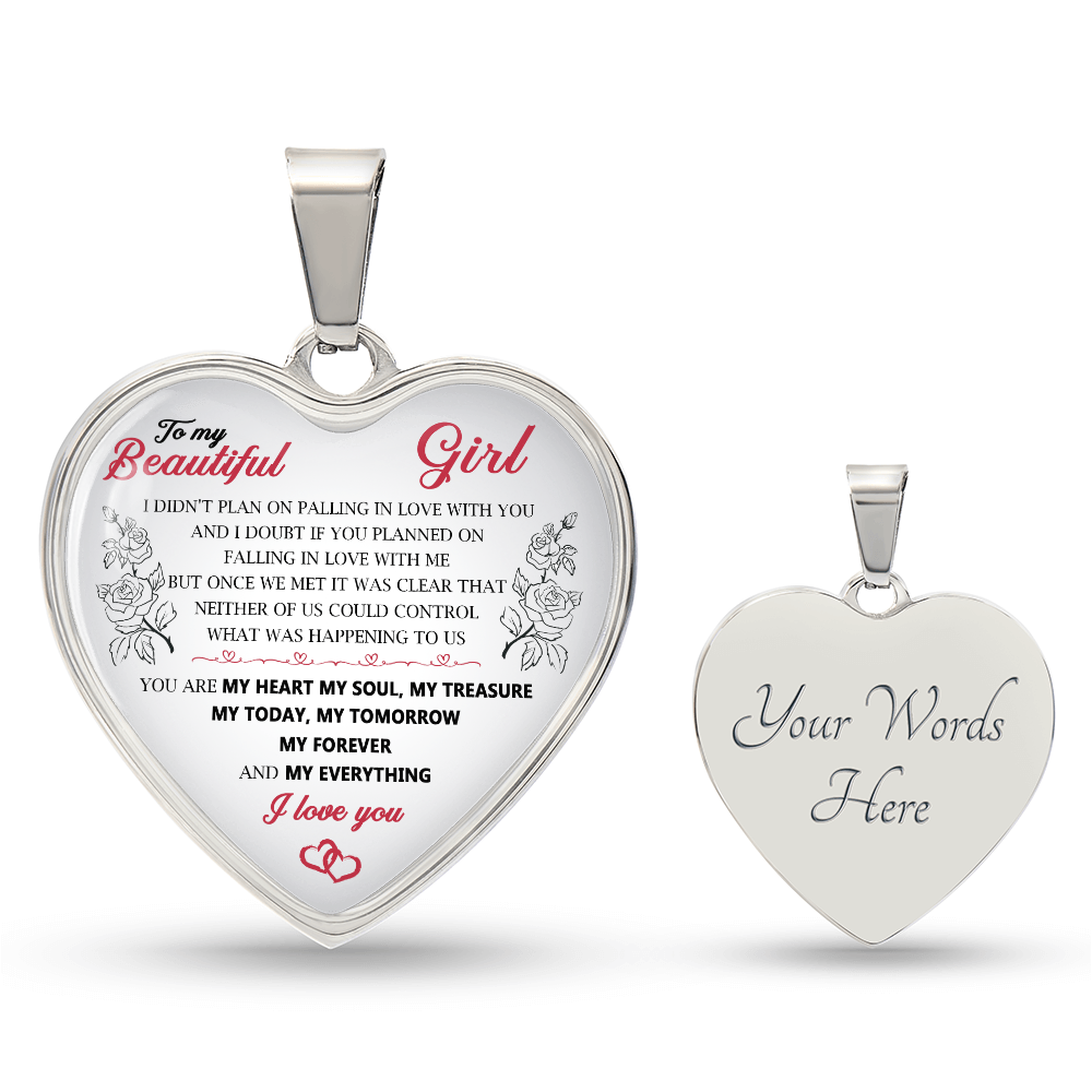 To My Beautiful Girl Pendant Heart Necklace Luxury Silver Gold Includes Gift Box