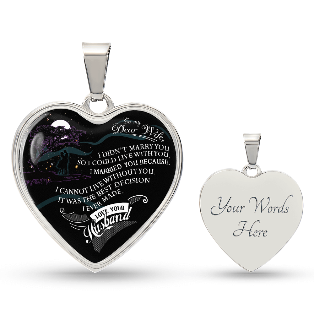 To My Dear Wife Love Your Husband Heart Necklace Luxury Silver, Gold Gift Box!