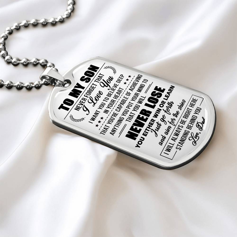 Never Forget That I Love You To MY Son Dog Tag Chain Gift From Daddy