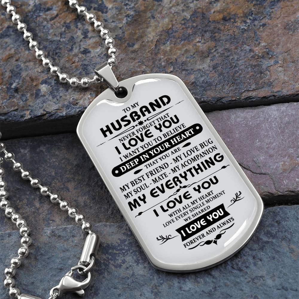 Husband Necklace Gift For Him, To My Husband Dog Tag From Wife Never Forget Jewelry