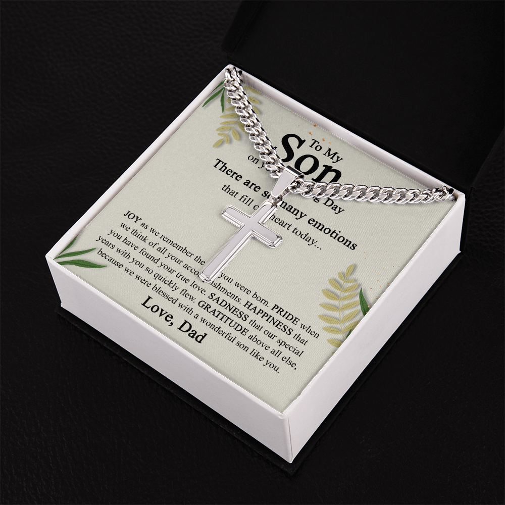 To My Son On His Wedding Day Cross Necklace from Dad, Gifts Cross Necklace for Son on Wedding Day from Dad, Father Gift Necklace To Son on Wedding Day, Necklace for Son, Jewelry Gift For Boys Men