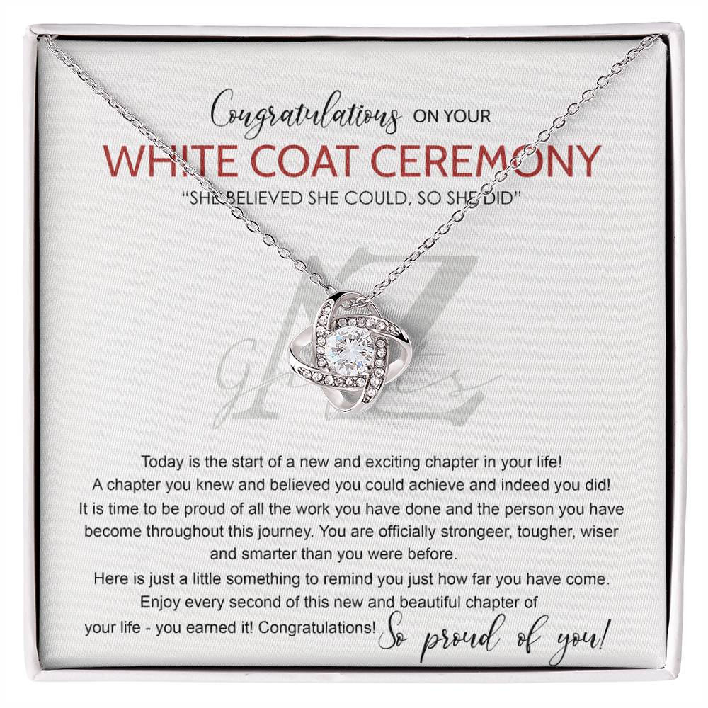AZGifts White Coat Ceremony Gift Necklace, Chiropractor White Coat Ceremony, New Doctor Gift, Gifts For for Girl, Daughter With Message Card and Gift Box Necklace Love Knot Necklace