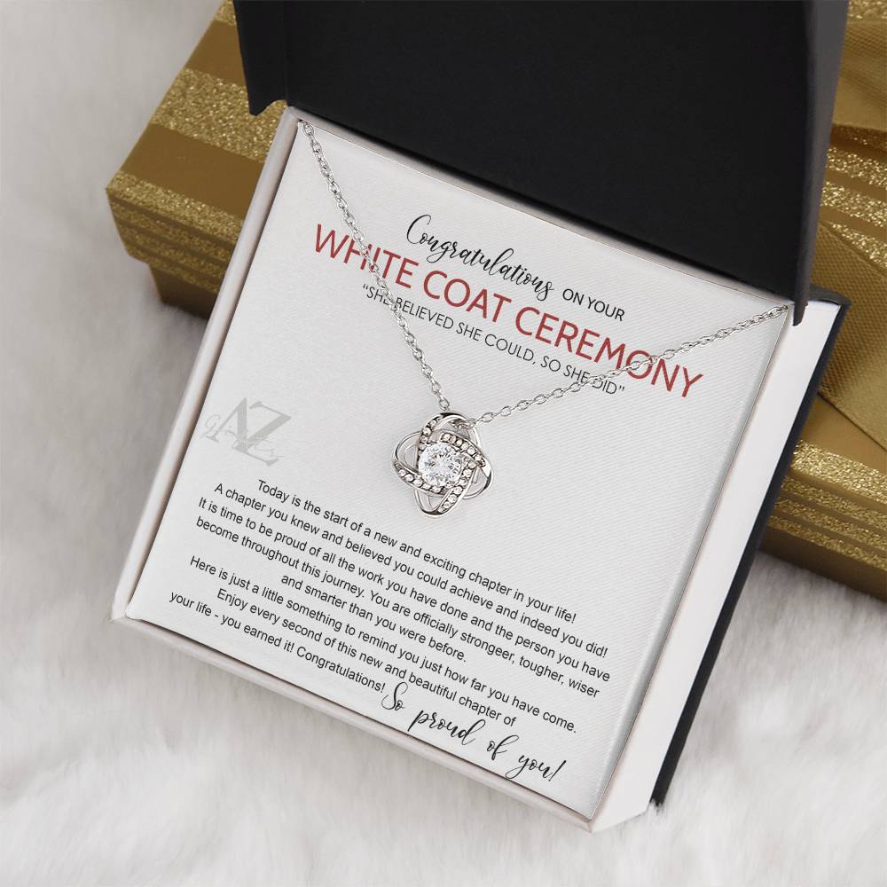 AZGifts White Coat Ceremony Gift Necklace, Chiropractor White Coat Ceremony, New Doctor Gift, Gifts For for Girl, Daughter With Message Card and Gift Box Necklace Love Knot Necklace AZGIFTS LOGO B0912CB5LD