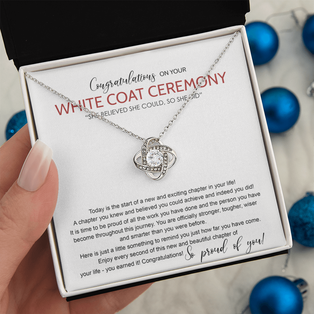 White Coat Ceremony Necklace From Mom, Chiropractor White Coat Love Knot Necklace Gift For Ceremony, Class Of 2025 New Doctor On Congrats Graduation, Senior, Grad Gift For Daughter, Granddaughter FBA