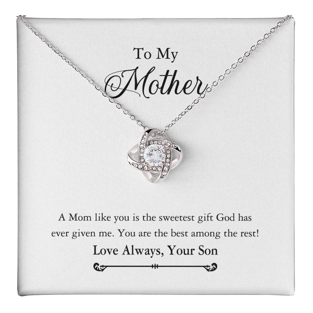 1To My Mother Necklace Gift From Son, Happy Mother's Day Love Knot Pendant For Mom Necklace Gift Love Always Your Son For Mom, Mother Gift Necklace To Son, Mamato Be Gift Necklace From Son Love Knot Necklace 6323