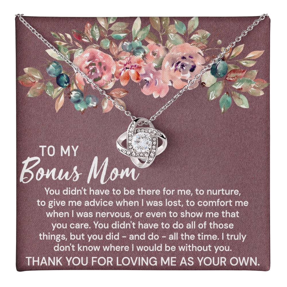 Thank You For Loving Necklace, Daughter And Mother Necklace Gift For Mom, To My Bonus Mom Love Knot Necklace Gift From Daughter, Bonus Mom Gift Necklace For Mom, Bonus Mother Jewelry Gift For Women Love Knot Necklace 6323