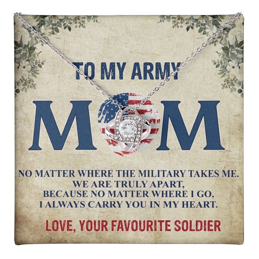 Army Mom Necklace, To My Army Mom Necklace From Daughter, Favourite Soldier Necklace Gift For Mom, Army Mom Love Knot Necklace Gift, Military Mom Gift Necklace, Soldier Mom Necklace Gift For Women Love Knot Necklace 6323