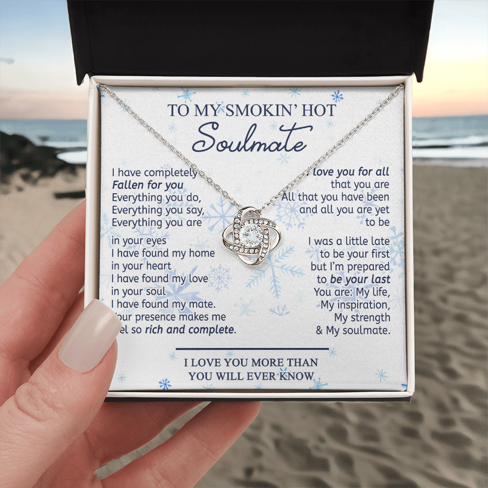 14k White Gold To My Soulmate Necklace Gift From Husband, Boyfriend For Her, Soulmate Gift Necklace for Wife, Smokin's Hot Soulmate Pendant Beautiful To My Wife Love Knot Pendant Necklace Gift