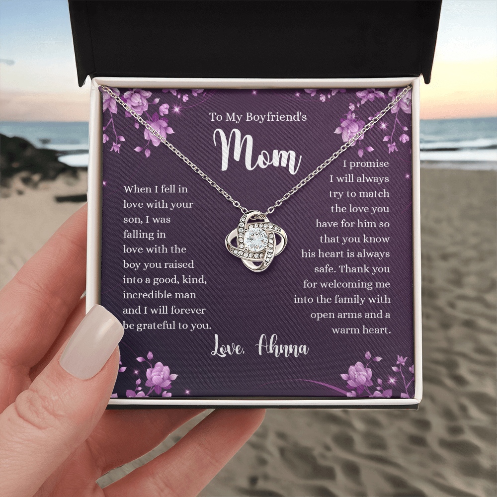 To My Boyfriend's Mom Necklace From Girlfriends, Gifts For Boyfriends Mom Love Knot Necklace Gift For Her, Boyfriend's Mom Necklace On Anniversary, Mother's Day, Presents for Mom Necklace for Women