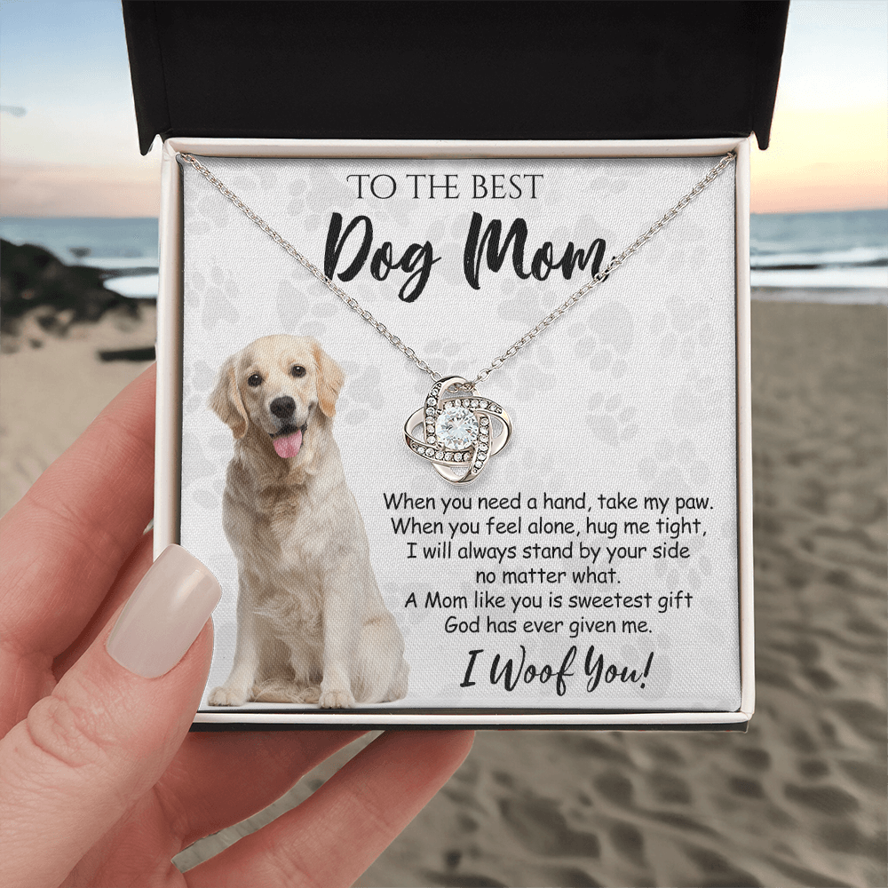 To The Best Dog Mom Love Knot Necklace From Daughter Mother's Day Necklace Gift, Golden Retriever Love Knot Pendant, Jewelry Gift For Women, Dog Lovers Golden Retriever Gift Necklace I Woof You