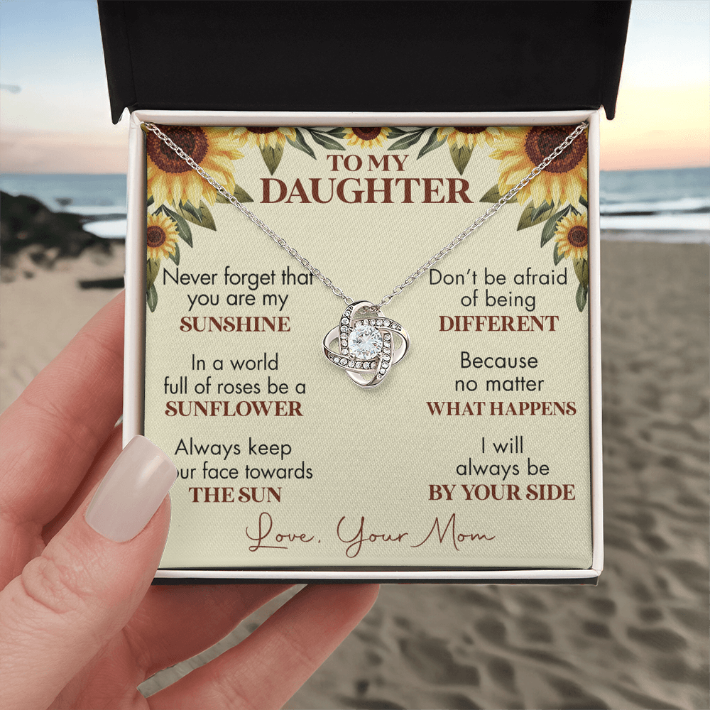 To My Daughter Love Knot Necklace, Gift For Daughter From Mom, Necklace For Daughters, Daughter Gift Necklaces From Mom With Jewelry To My Knot Women Love Mother, Sunflower Daughter Necklace