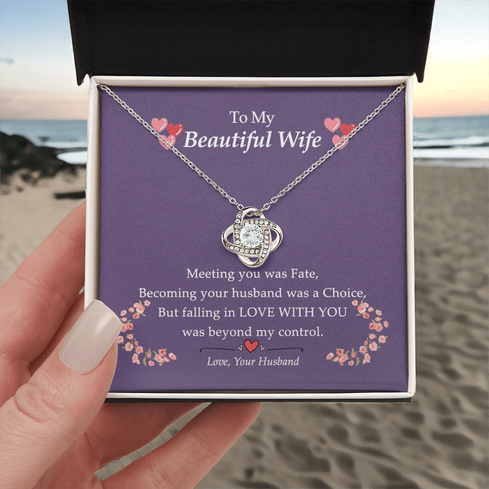 To My Beautiful Wife Necklace From Husband Love With You Pendant Gift For Wife, Wife Gift Necklace, Husband To Wife Gift Love Knot Pendant Gift From Men Jewelry Gift For Women Soulmate Gift Necklace