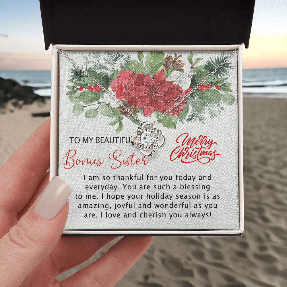 To My Beautiful Bonus Sister Love Knot Necklace From Brother, Best Friend Necklace Gift for Sisters Christmas Necklace for Stepsister Half-sister Pendant Bonus Sister Jewelry Gift for Her Girls