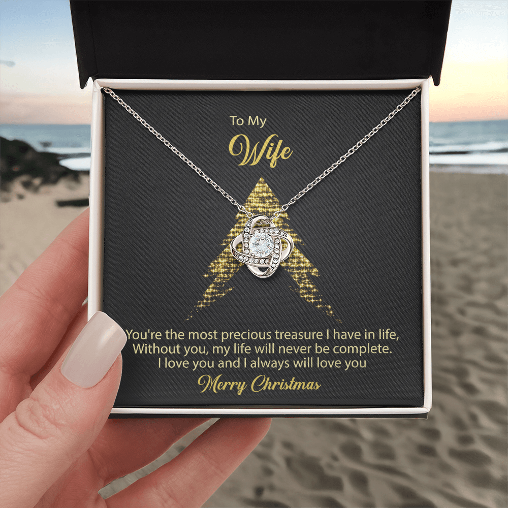 To My Wife Gift Necklace From Husband, Gift Necklace For Wife, Soulmate Gift Necklace Girlfriend, Husband To Wife Love Knot Pendant, Jewelry Gift For Women, Merry Christmas Necklace Gift For Wife
