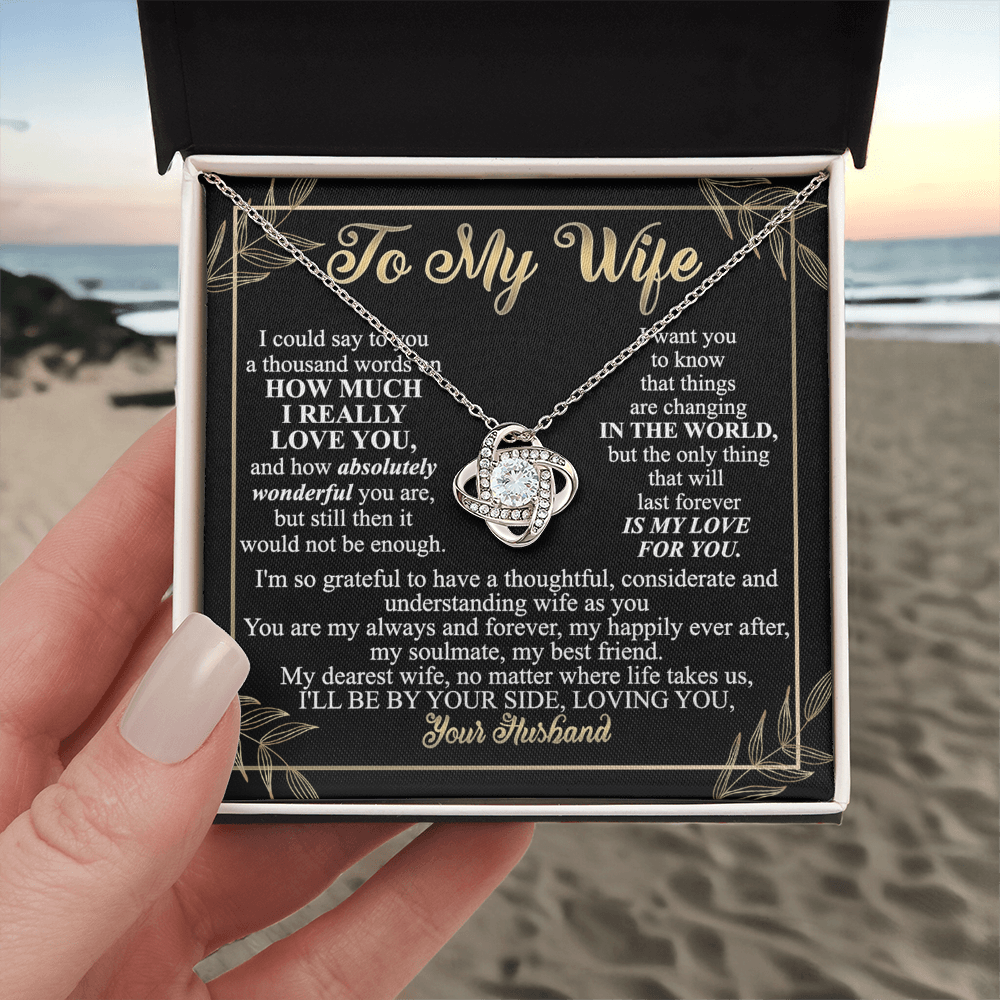 Wife Necklace Gift From Husband To My Wife Love Knot Pendant Valentines Day Anniversary Jewelry with Message Card and Gift Box Gift for Wife, Jewelry Gift For Women, Necklace Gift Set for Wife