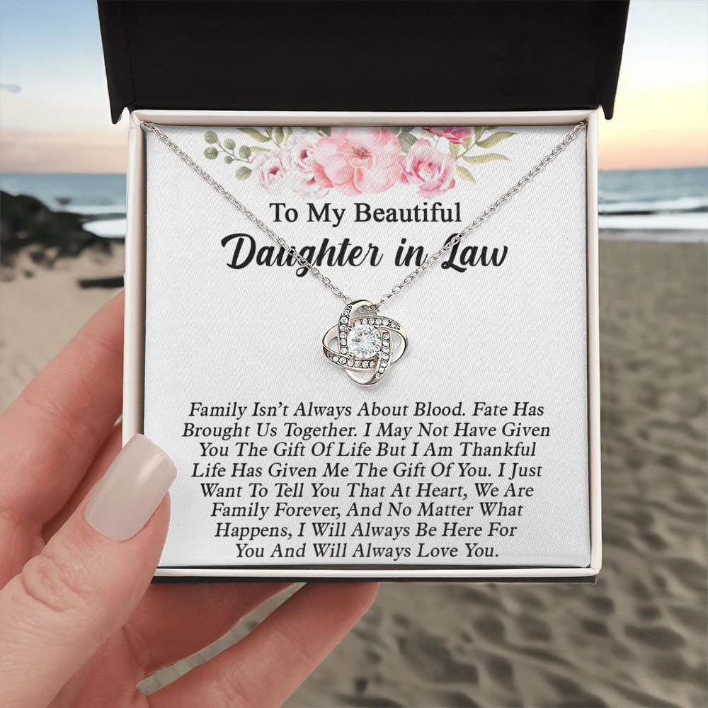 To My Beautiful Daughter In Law Love Knot Necklaces From Mother In Law With Box Card, Daughter Love Knot Chain Pendant, Jewelry For Girls On Birthday Gift Graduation Gift For Daughter From Parent