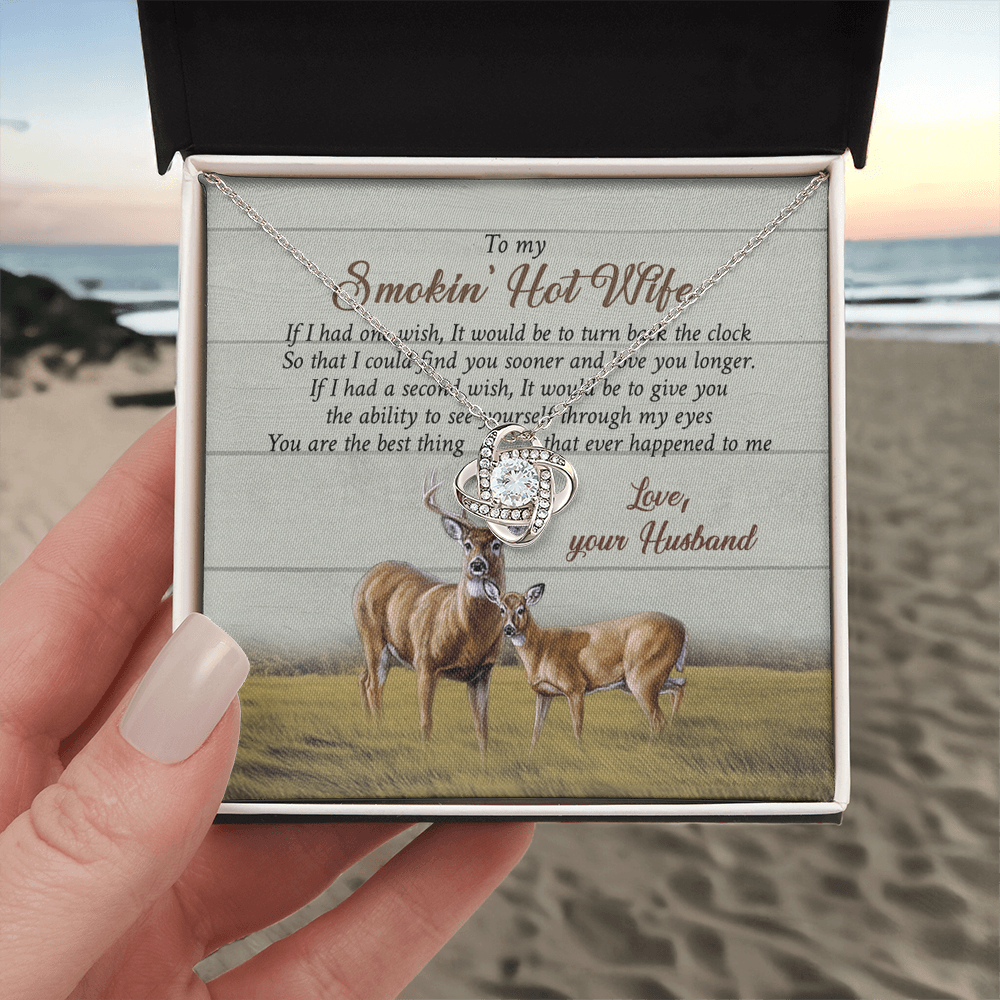 To My Smokin' Hot Wife Necklace From Husband, Love Your Husband Necklace Gift For Wife, Soulmate Gift Necklace Girlfriend Husband To Wife Love Knot Pendant Jewelry Gift For Women, Woman Necklace