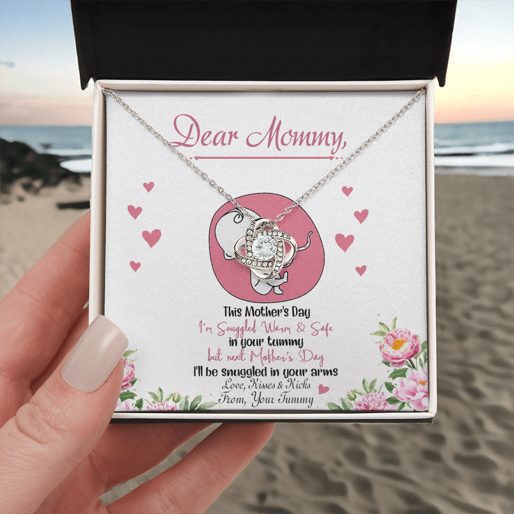 Dear Mommy Necklace, To My Mom Love Knot Necklace From Tummy, Kisses And Kicks Gift Necklace, Mother And Daughter Gift Necklace Jewelry Gift For Women, Mommy Gift Pendant Mother's Day Necklace Gift