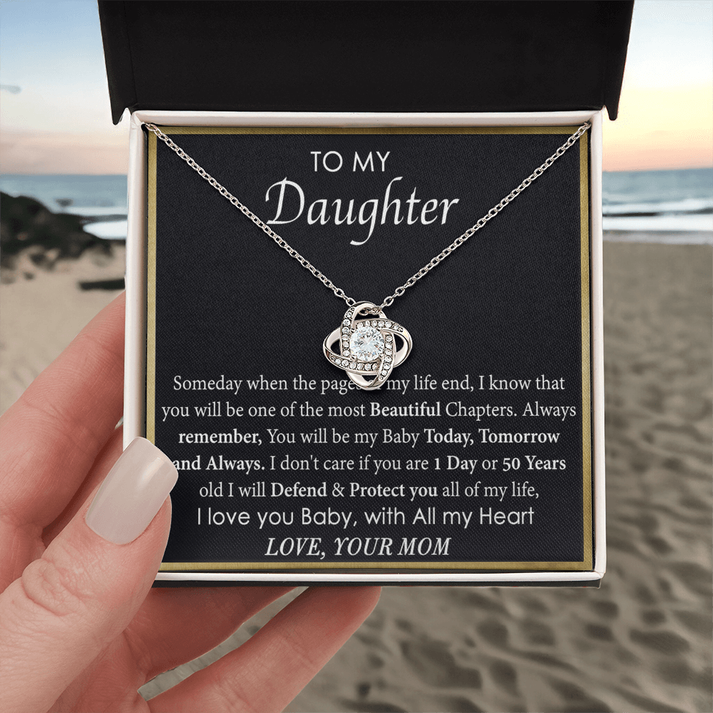 To My Daughter Love Knot Necklace From Mom, Mother Daughter Gift Necklace, To Daughter Pendant Gift From Mom, Little Girl Necklace Pendant I Love You Baby Love Knot Jewelry Gift For Girls