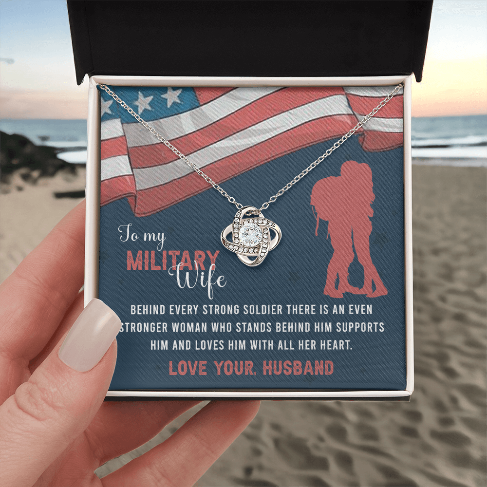 To My Military Wife Necklace From Husband Love Knot Military Necklace Gift For Wife Husband To Wife Love Knot Pendant For Wife Military Jewelry Gift For Women Army Gift Necklace Military Pendant
