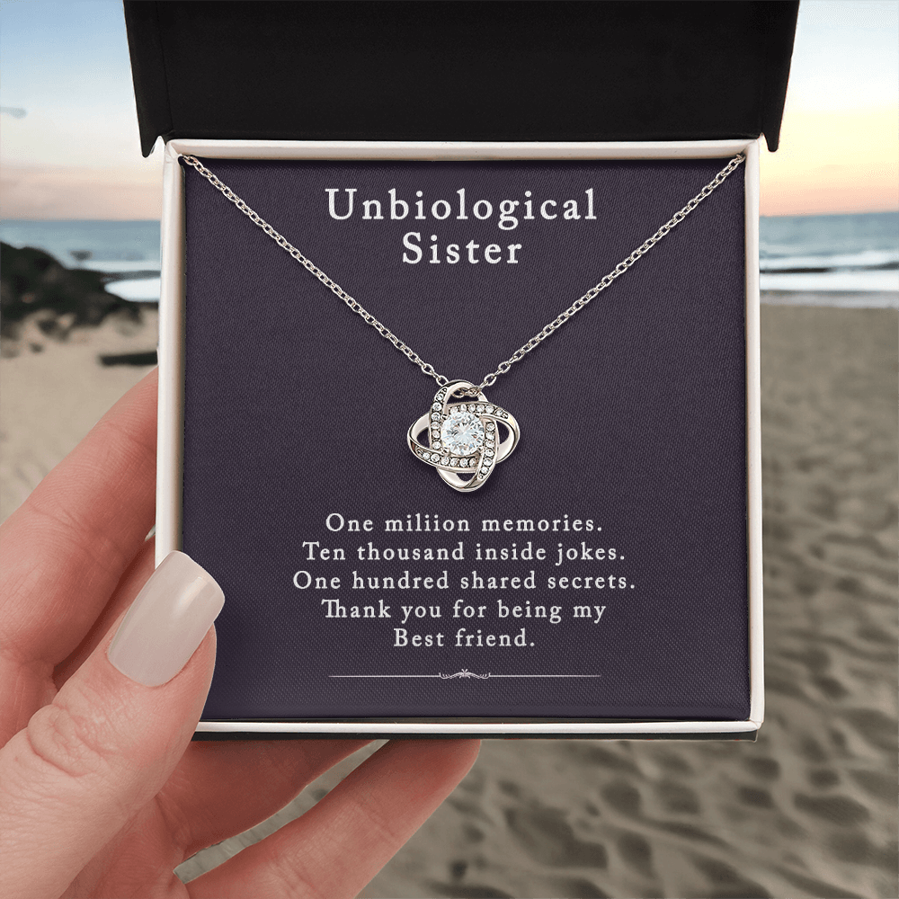 Unbiological Sister Love Knot Necklace, Bonus Sister Gift Necklace, Sister in Law Love Knot Pendant From Brother Sterling Silver Rhinestone Knot Necklace for Sister Birthday Gifts from Sister