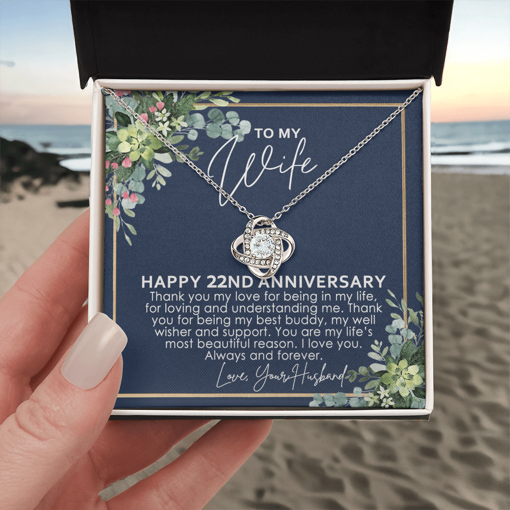 To My Wife Necklace From Husband, Happy 22nd Anniversary Love Knot Necklace Gift For Wife Husband To Wife, 22nd Anniversary Jewelry Gift For Women Wife Gift Necklace Soulmate Gift Pendant Necklace