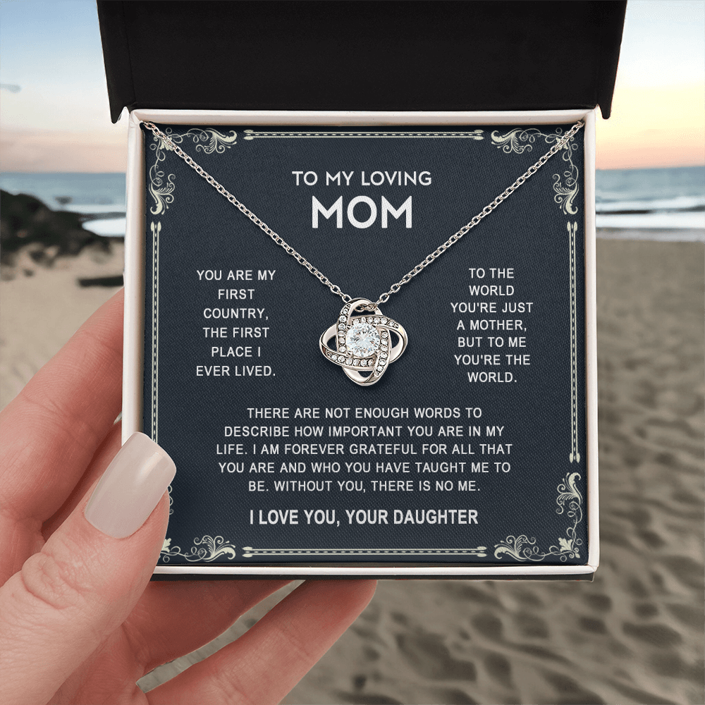 Loving Mom Necklace, Mother And Daughter Love Knot Necklace, To My Loving Mom Necklace From Daughter Gift On Birthday Gift Anniversary Mother's Day Necklace Pendant For Mom Jewelry Gift For Women
