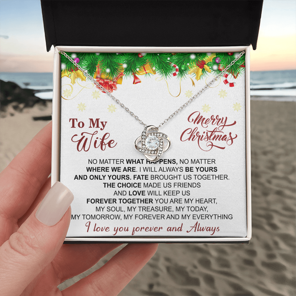 Gift Christmas Necklace For Wife, To My Wife Necklace From Husband, Love Knot Jewelry Gift For Wife, Husband To Wife Love Knot Pendant For Wife Jewelry Gift For Women Merry Christmas Necklace