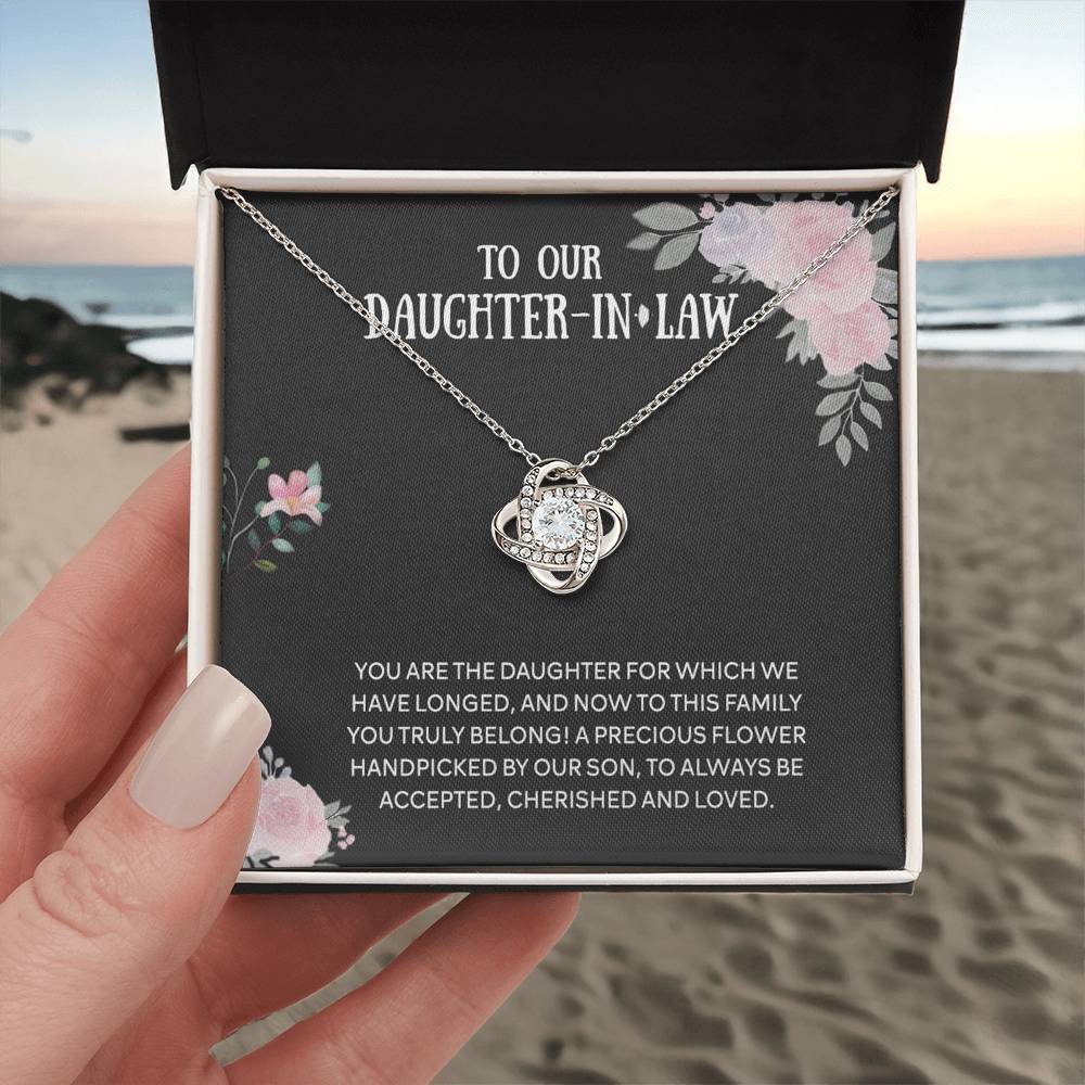 Personalized Gift Necklace From Mother In Law - Daughter Love Knot, To Our Daughter-In-Law Gift Necklace From Mother-in-Law, Daughter-in-Law Pendant Gift On Birthday Gift, Graduation Gift