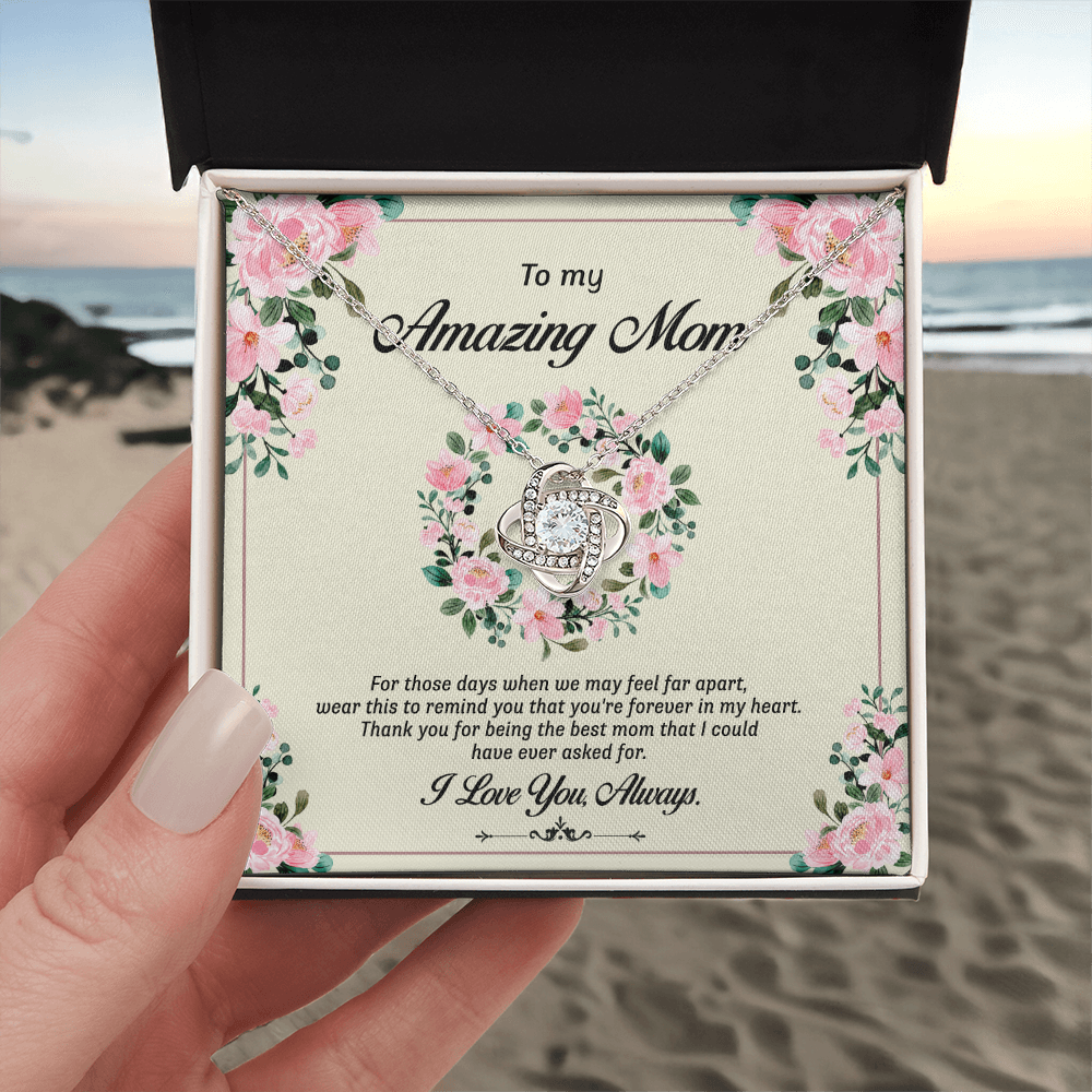 To My Amazing Mom Necklace From Daughter, Mother And Daughter Love Knot Necklace Gift On Birthday Gift Anniversary Mother's Day Necklace Jewelry Gift For Women, Thank You Mom Knot Pendant For Her