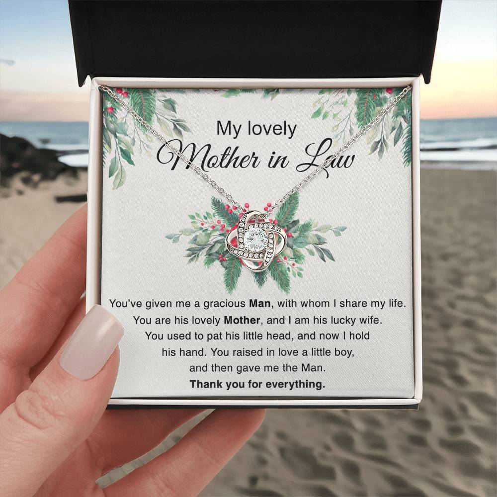 Mother in Law Gift Necklace, To My Lovely Mother In Law Love Knot Necklace From Daughter In Law Thank you For Mom Necklace Jewelry Gift For Women Bonus Mom Gift Necklace, Lovely Mother Gift Necklace