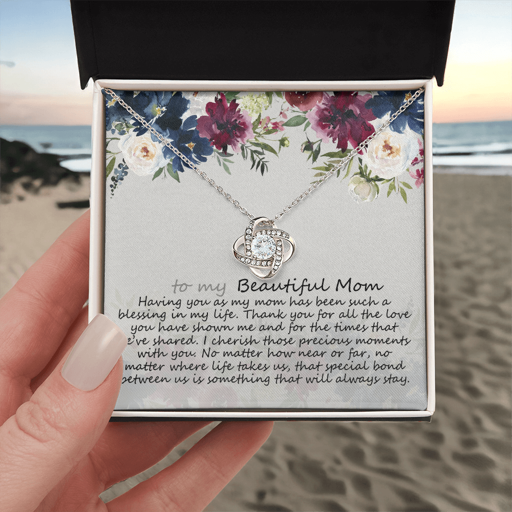 To My Mom Necklace From Daughter, Mother's Day Necklace Gift For Her, Beautiful Mom Love Knot Necklace Gift For Mom Boyfriend's Mom, Bonus Mom On Mothers Day, Anniversary, Birthday, Jewelry For Mom