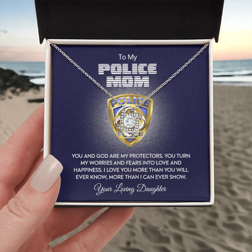 Police Mom Necklace, To My Police Mom Necklace From Daughter Necklace Gift For Mom And God Are My Protectors Happy Mother's Day Necklace Gift For Police Mom Love Knot Necklace Jewelry Gift For Women