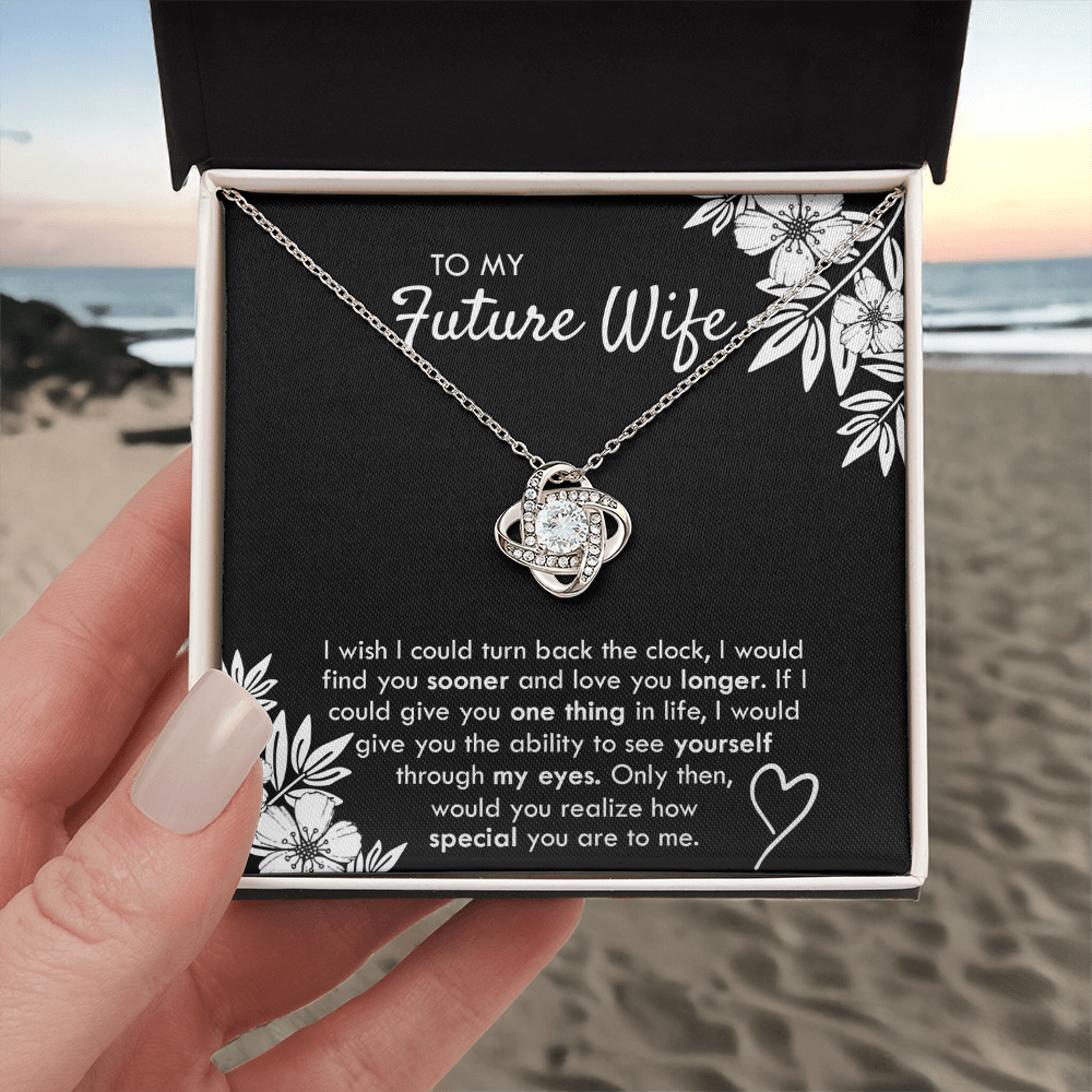 To My Future Wife Necklace From Husband, Necklace with Message Card and Gift Box For Wife, Future Wife Gift Necklace, Husband To Wife Gift Love Knot Pendant Gift From Men, Jewelry Gift For Women