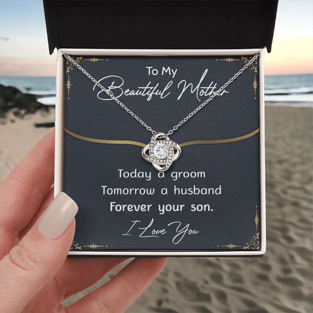 To My Mom Necklace From Son, Mother's Day Necklace Gift For Her, Beautiful Mother Love Knot Necklace Gift For Mom Bonus Mom On Mothers Day, Anniversary, Birthday, Mother And Son Jewelry For Mother