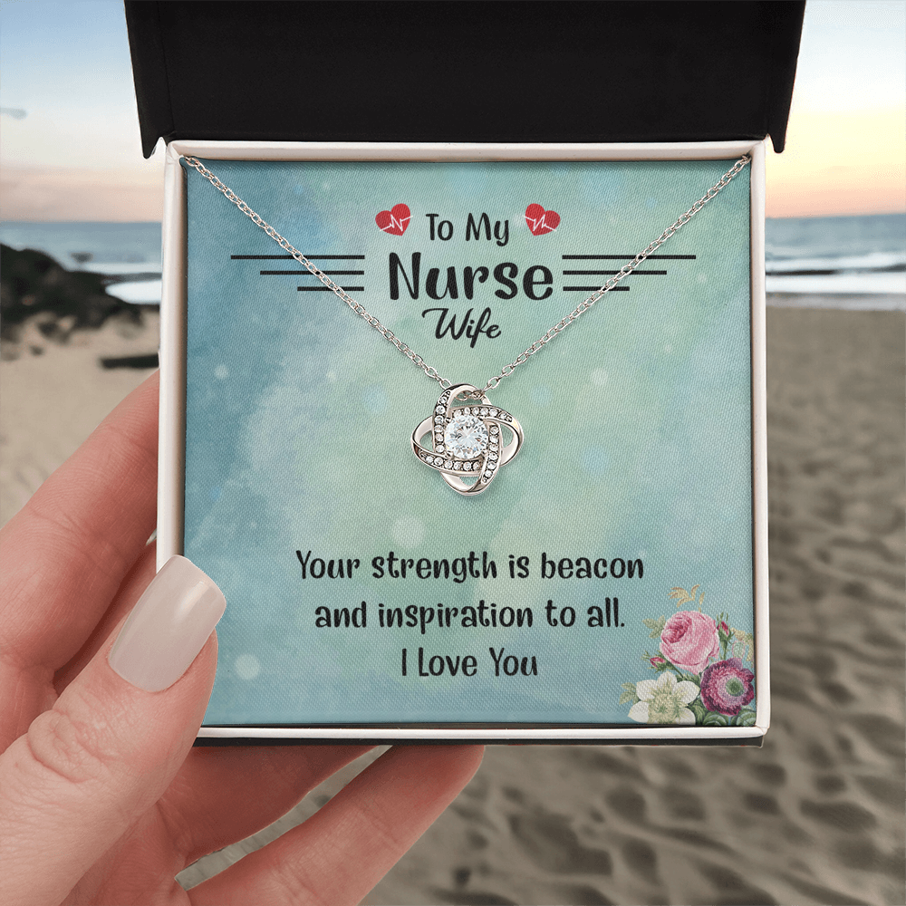 To My Nurse Wife Necklace From Husband, Strength Is Beacon Necklace Husband And Wife Love Knot Pendant, Nurse Wife Gift Necklace, Nurse Wife Jewelry Gift For Women, Nurse Soulmate Gift Necklace