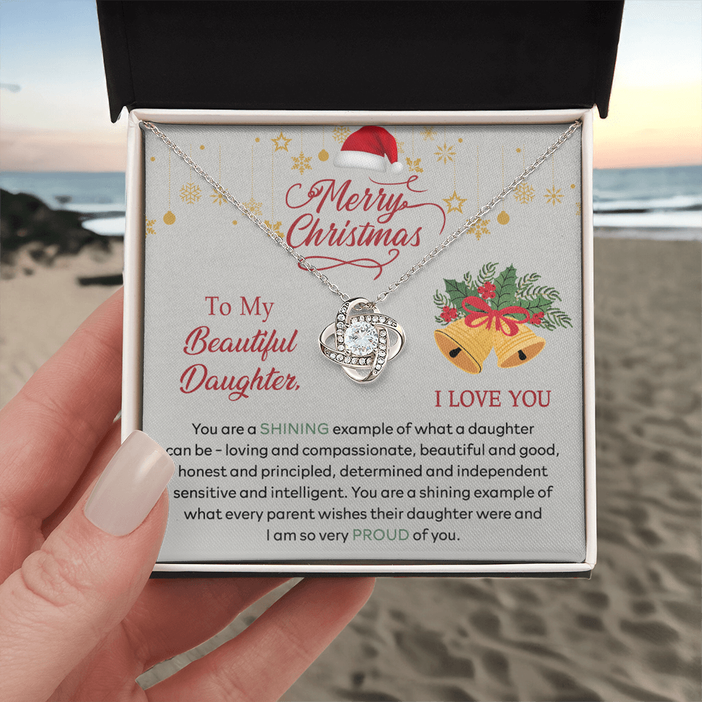 Merry Christmas Daughter Gift Necklace - To My Beautiful Daughter Necklace From Mom, Mother And Daughter Jewelry Gift For Daughter Christmas Gift, Graduation Gift For Daughter I Love You Necklace