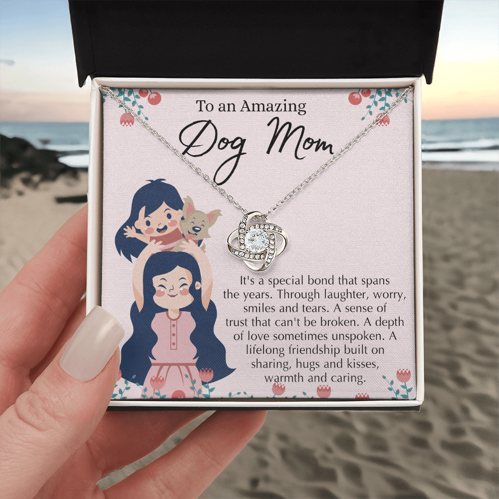 To An Amazing Dog Mom Love Knot Necklace From Daughter, Dog Mom Gift Necklace On Mother's Day, Dog Mom Necklace Jewelry Gift For Women, Dog Mama Sentimental Gift Necklace Dog Lover Gifts For Her