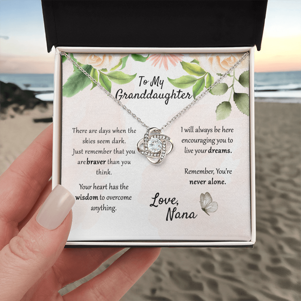 To My Granddaughter Love Knot Necklace From Nana, Grandma, Jewelry Gift For Granddaughter, Nana And Granddaughter Jewelry Gift On Birthday, Xmas, Graduation Gift You're Never Alone Necklace