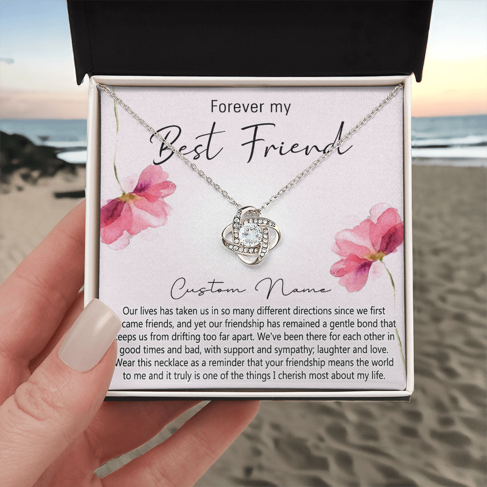 Personalized Gift Necklace For Best Friend, Thank you Necklace Gift for Friend, Best Friend Jewelry Gift Love Knot Pendant, Forever My Best Friend Love Knot Necklace Gift From Friend On Anniversary