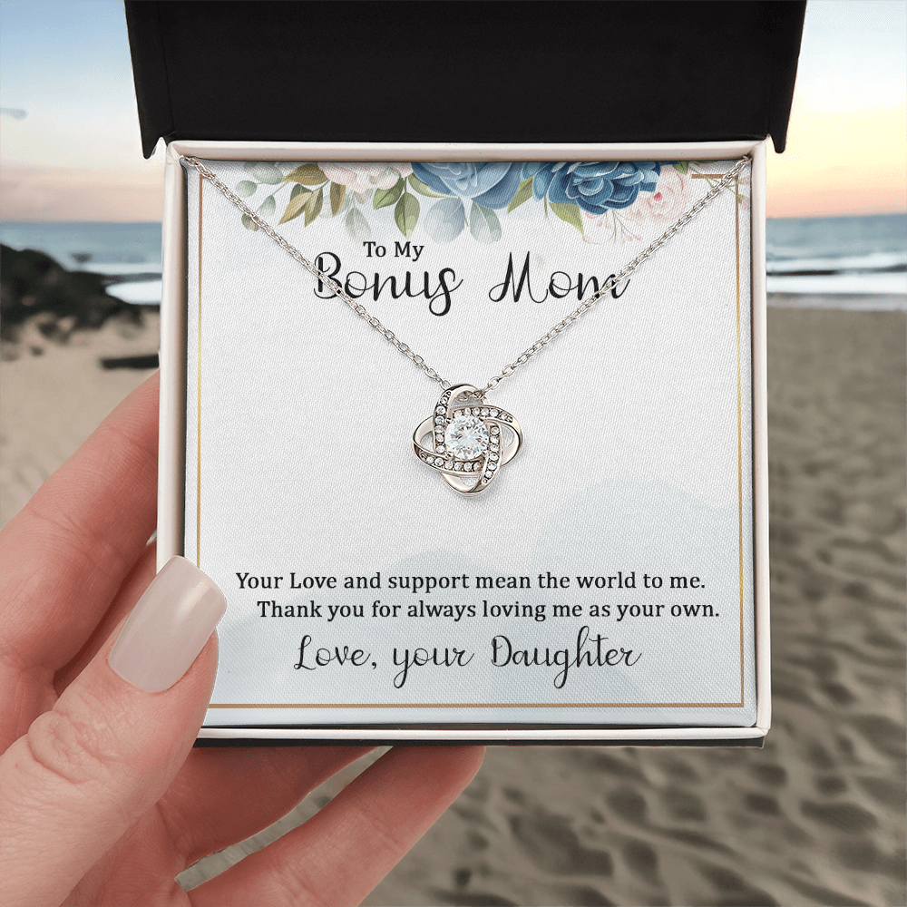 Bonus Mom Gift Necklace, Bonus Mom And Bonus Daughter Love Knot Necklace, To My Bonus Mom Necklace From Daughter, Thank You For Always Mom Necklace Gift On Mother's Day, Birthday Gift Anniversary
