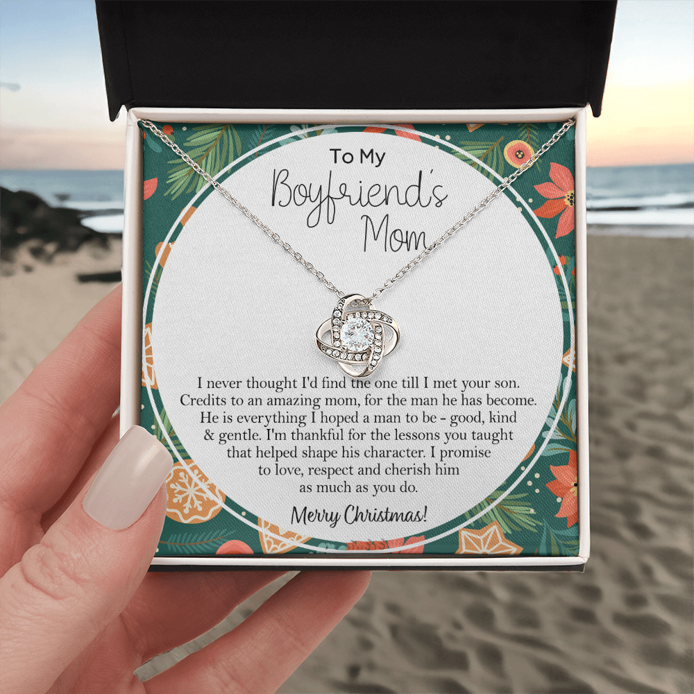 Gift Necklace For Boyfriend's Mom, Merry Christmas Necklace Gift, To My Boyfriend's Mom Necklace From Son, To An Amazing Mom Gift Necklac, Boyfriend's Mom Gift Necklace Love Knot Jewelry For Mom