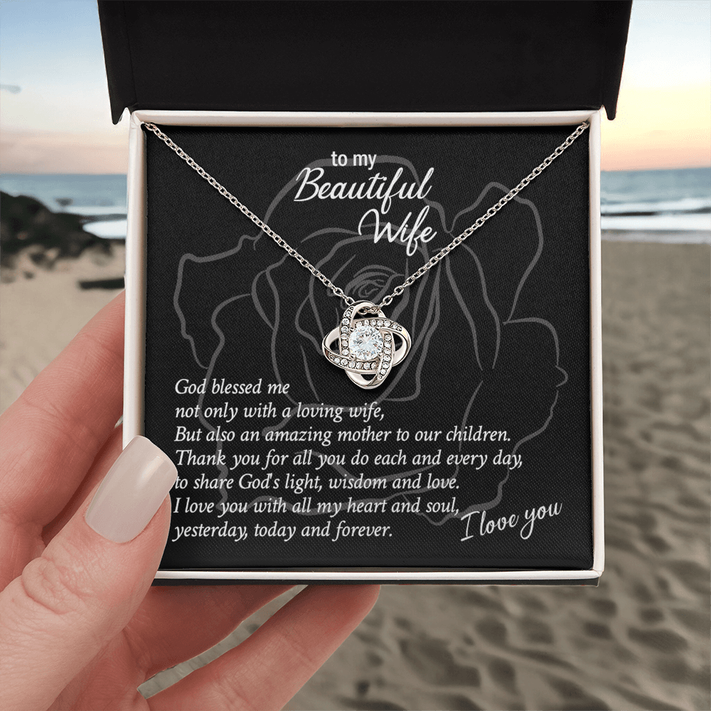 Beautiful Wife Gift Necklace, Loving Wife Love Knot Pendant - To My Beautiful Wife Necklace From Husband, Jewelry Gift For Women, Soulmate Gift Necklace, Wife Pendant Gift On Anniversary, Christmas