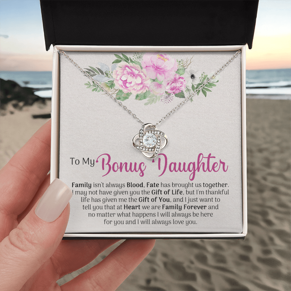 To My Beautiful Daughter Love Knot Necklace with Message Card and Gift Box, Jewelry Pendant Gift for Girls, Little Girl, Daughter Mom Birthday Gift for Daughter Jewelry for Girls, Little Girl