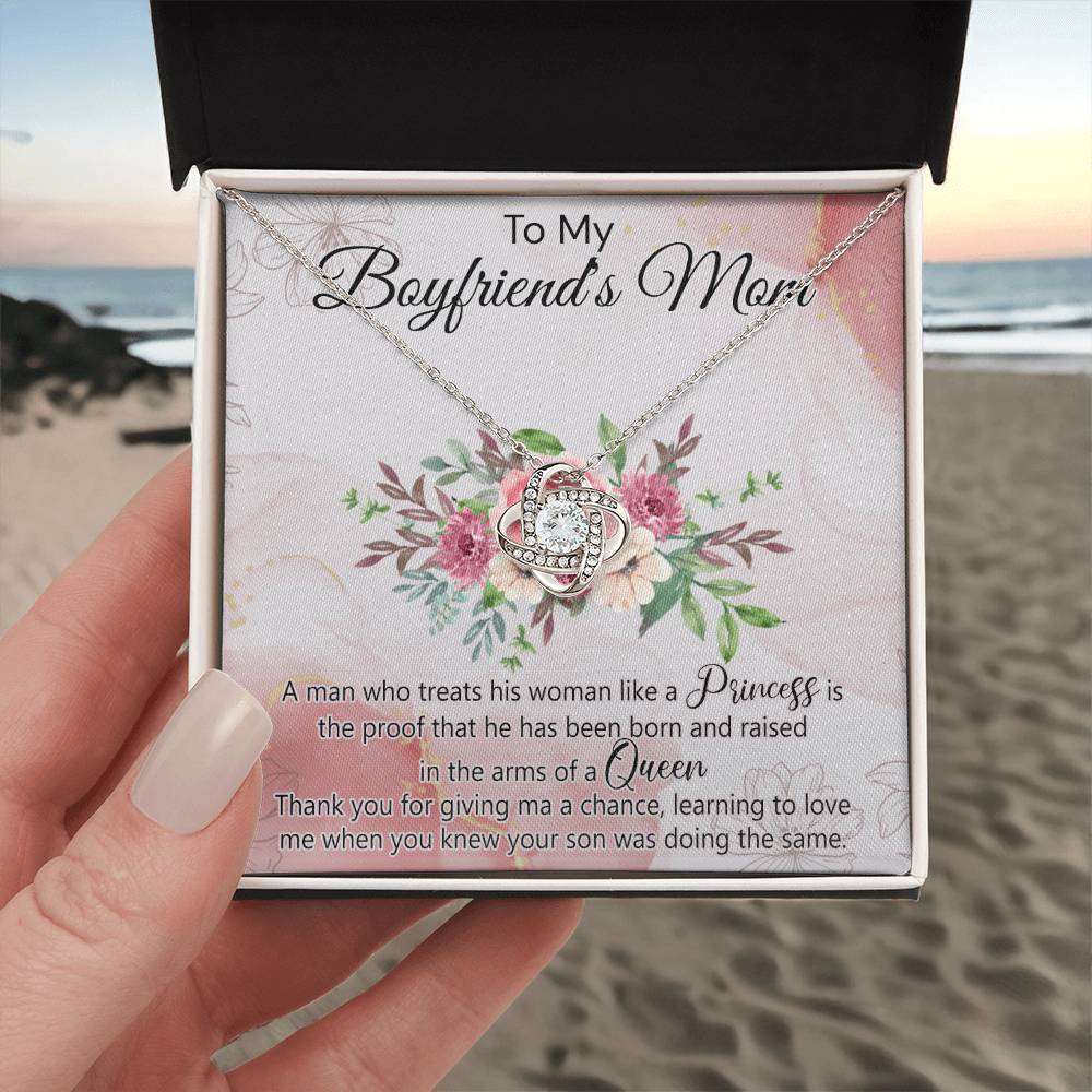To My Boyfriend's Mom Necklace From Girlfriend, Boyfriends Mom Gift Necklace, Mothers Day Necklace For Boyfriends Mom From Girlfriend, Boyfriends Mom Love Knot Necklace On Mothers Day, Anniversary