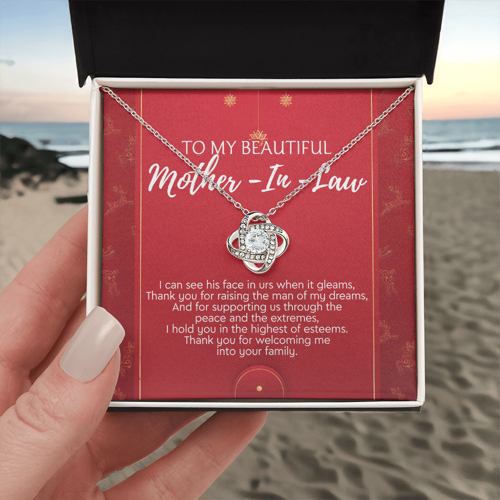 To My Beautiful Mother In Law Necklace, Gift Love Knot Necklace To My Beautiful Mother-in-law From Daughter Son To Mom Mother In Law Pendant Christmas Necklace Gift For Mother In Law Gift Necklace